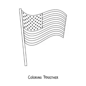Coloring page of the flag of the United States on a flagpole