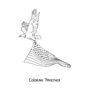 Coloring page of an eagle carrying the flag of the United States