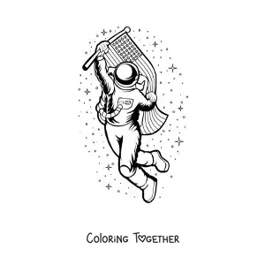 Coloring page of an astronaut with the flag of the United States