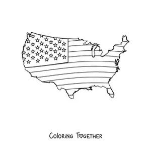 Coloring page of the flag of the United States on a map