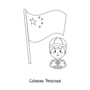Coloring page of the flag of China with a kawaii Chinese man