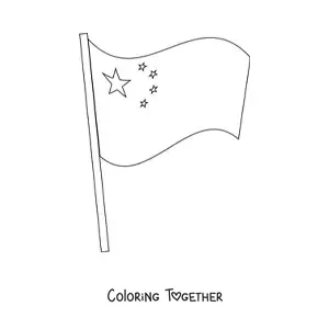 Coloring page of the flag of China waving on a flagpole