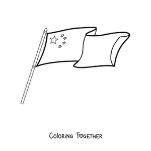 Coloring page of the flag of China on a flagpole
