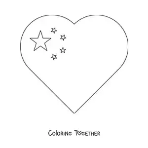 Coloring page of a heart emoji of the flag of China