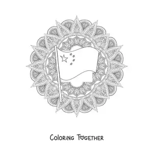Coloring page of the flag of China with a mandala