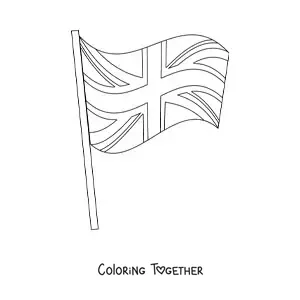 Coloring page of the flag of the United Kingdom waving on a flagpole