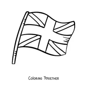 Coloring page of the flag of the United Kingdom on a flagpole