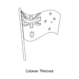 Coloring page of the flag of Australia waving on a flagpole
