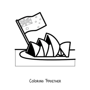 Coloring page of the flag of Australia at the Sydney Opera House