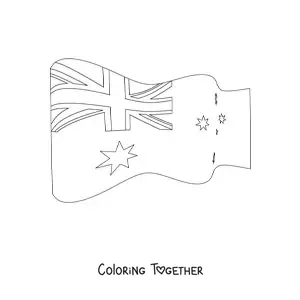 Coloring page of the flag of Australia waving