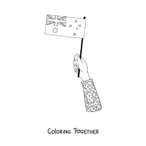 Coloring page of a hand holding the flag of Australia