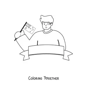 Coloring page of a man holding the flag of Australia