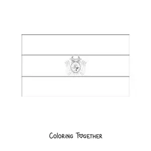 Coloring page of the horizontal flag of Bolivia with coat of arms