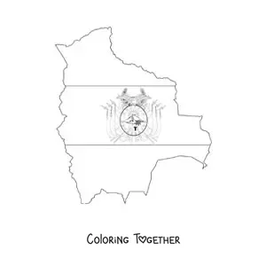 Coloring page of the flag of Bolivia on a map