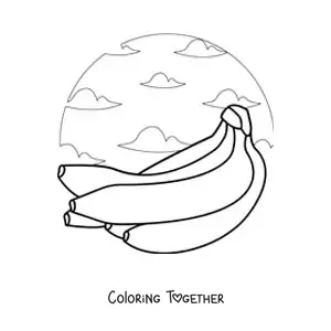 Coloring page of a bunch of bananas with the sky in the background