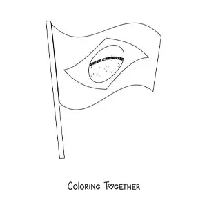 Coloring page of the flag of Brazil waving on a flagpole
