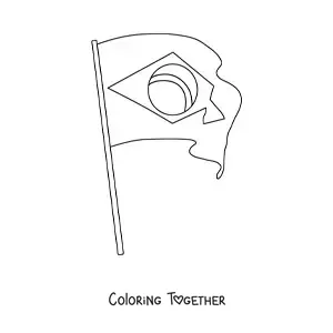 Coloring page of the flag of Brazil on a flagpole