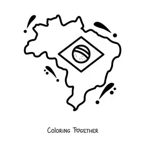 Coloring page of the flag of Brazil on a map
