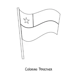 Coloring page of the flag of Chile waving on a flagpole