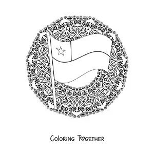 Coloring page of the flag of Chile with a mandala