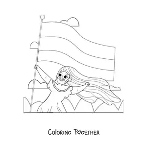 Coloring page of a girl holding the flag of Colombia