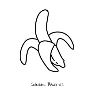 Coloring page of a banana with half its peel, leaning to the left