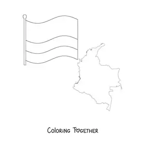 Coloring page of the flag of Colombia next to a map