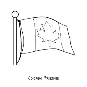 Coloring page of the flag of Canada on a flagpole