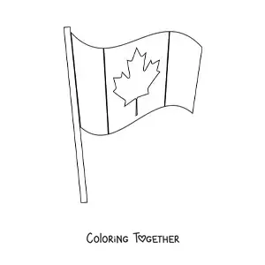 Coloring page of the flag of Canada waving on a flagpole