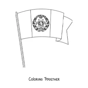 Coloring page of the flag of Afghanistan waving on a flagpole