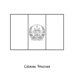 Coloring page of the horizontal flag of Afghanistan with coat of arms