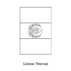 Coloring page of the vertical flag of Afghanistan with coat of arms