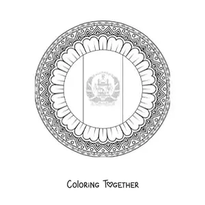 Coloring page of the flag of Afghanistan in an emoji with a mandala
