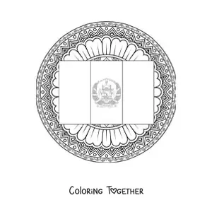 Coloring page of the flag of Afghanistan with a mandala