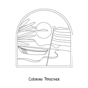 Coloring page of the flag of Costa Rica in a landscape with a beach