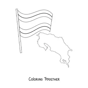 Coloring page of the flag of Costa Rica next to a map