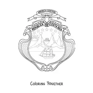Coloring page of the coat of arms of the flag of Costa Rica