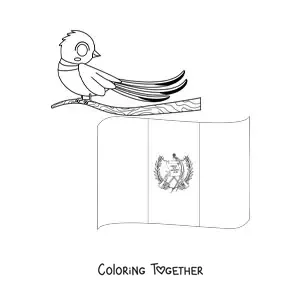 Coloring page of the flag of Guatemala with the national bird