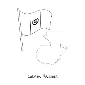 Coloring page of the flag of Guatemala with a map