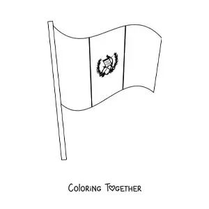 Coloring page of the flag of Guatemala waving on a flagpole