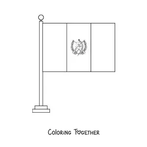Coloring page of the flag of Guatemala on a flagpole