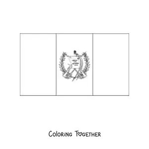 Coloring page of the horizontal flag of Guatemala with coat of arms