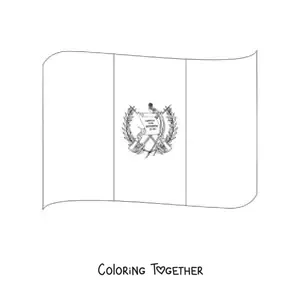 Coloring page of the flag of Guatemala waving with coat of arms