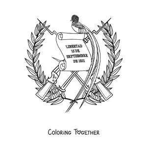 Coloring page of the coat of arms of the flag of Guatemala