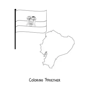 Coloring page of the flag of Ecuador next to a map