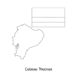 Coloring page of the flag of Ecuador without coat of arms with a map