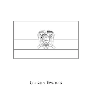 Coloring page of the horizontal flag of Ecuador with coat of arms