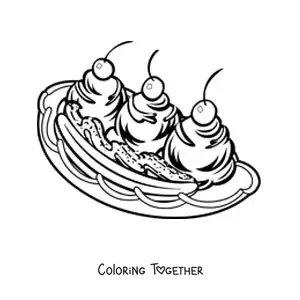 Coloring page of a banana split ice cream