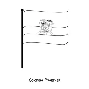 Coloring page of the flag of Ecuador on a flagpole