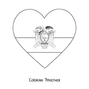 Coloring page of the flag of Ecuador in a heart emoji